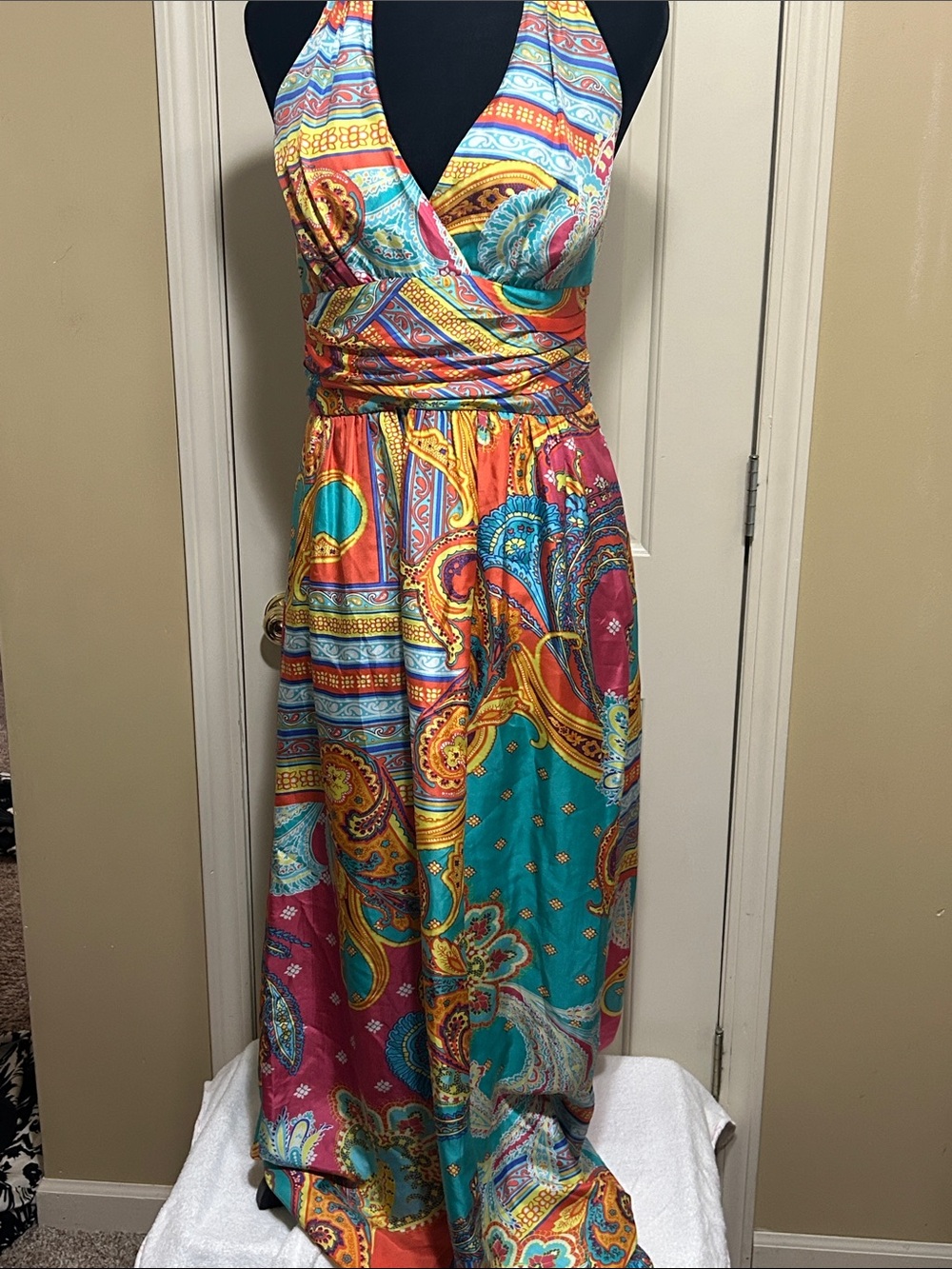 Cache Multicolor Paisley Halter Maxi Dress size 8